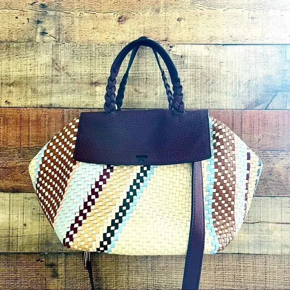 NWOT Tory Burch Half-moon Woven Leather Satchel In New Ivory - Picture 2 of 15